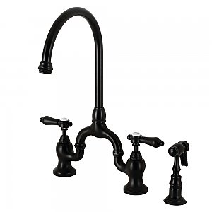 Kingston Brass KS7790BALBS Heirloom Bridge Kitchen Faucet with Brass Sprayer, Matte Black