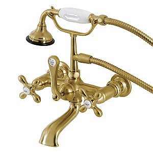 Kingston Brass AE557T7 Aqua Vintage 7-Inch Wall Mount Tub Faucet with Hand Shower, Brushed Brass