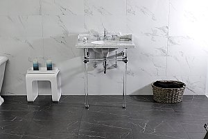 Kingston Brass LMS30MA1 Pemberton 30" Carrara Marble Console Sink with Acrylic Legs, Marble White/Polished Chrome