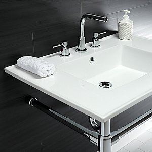 Kingston Brass KVPB31227W81 Dreyfuss 31" Console Sink with Stainless Steel Legs (8-Inch, 3 Hole), White/Polished Chrome