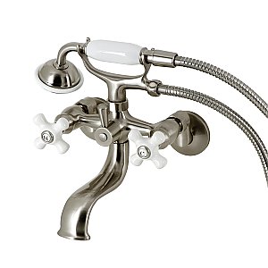 Kingston Brass KS225PXSN Kingston Tub Wall Mount Clawfoot Tub Faucet with Hand Shower, Brushed Nickel