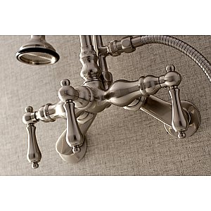 Kingston Brass AE301T8 Aqua Vintage Wall Mount Clawfoot Tub Faucets, Brushed Nickel