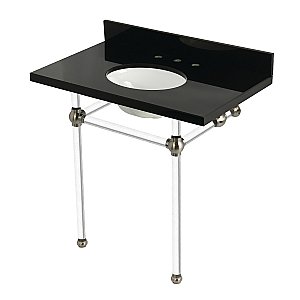 Kingston Brass KVPK36KA8 Templeton 36" Black Granite Console Sink with Acrylic Legs (8-Inch - 3-Hole) - Black Granite/Brushed Nickel