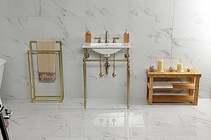 Fauceture KVPB24187W8BB Edwardian 24" Console Sink with Brass Legs (8-Inch, 3 Hole), White/Brushed Brass