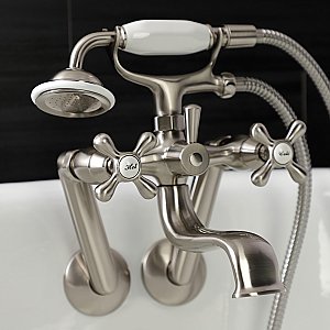 Kingston Brass KS229SN Kingston Wall Mount Clawfoot Tub Faucet with Hand Shower, Brushed Nickel