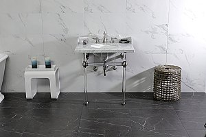 Kingston Brass LMS3030MA8 Pemberton 30" Carrara Marble Console Sink with Acrylic Legs, Marble White/Brushed Nickel