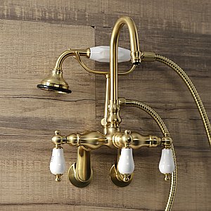 Kingston Brass AE303T7 Aqua Vintage Wall Mount Clawfoot Tub Faucets, Brushed Brass