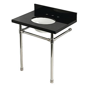 Kingston Brass KVPK30K86ST Dreyfuss 30" Black Granite Console Sink with Stainless Steel Legs (8-Inch - 3-Hole) - Black Granite/Polished Nickel