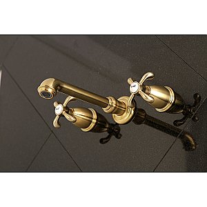 Kingston Brass KS7127TX 8-Inch Center Wall Mount Bathroom Faucet, Brushed Brass