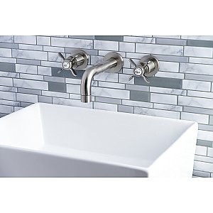 Kingston Brass KS8128BEX Essex 2-Handle 8 in. Wall Mount Bathroom Faucet, Brushed Nickel