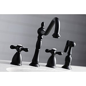 Kingston Brass KB1790AXBS 8-Inch Widespread Kitchen Faucet with Brass Sprayer - Matte Black