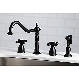 Kingston Brass KB1790AXBS 8-Inch Widespread Kitchen Faucet with Brass Sprayer - Matte Black