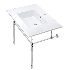 Kingston Brass KVPB312271CP Edwardian 31" Console Sink with Brass Legs (Single Faucet Hole), White/Polished Chrome