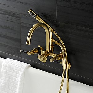 Aqua Vintage AE8157DKL Kaiser 7-Inch Adjustable Wall Mount Clawfoot Tub Faucet, Brushed Brass