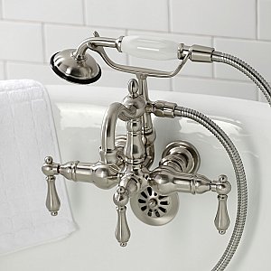 Kingston Brass CA1007T8 Heritage 3-3/8" Tub Wall Mount Clawfoot Tub Faucet with Hand Shower, Brushed Nickel