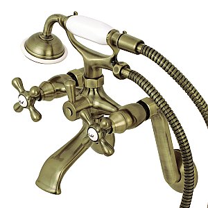 Kingston Brass KS269AB Kingston Tub Wall Mount Clawfoot Tub Faucet with Hand Shower, Antique Brass