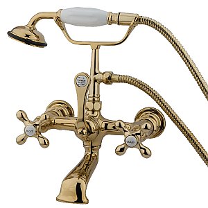 Kingston Brass CC557T2 Vintage 7-Inch Wall Mount Tub Faucet with Hand Shower, Polished Brass