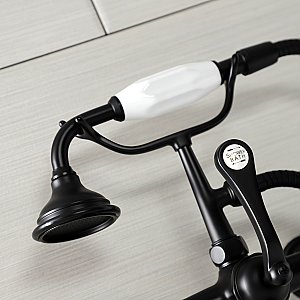 Kingston Brass AE553T0 Aqua Vintage 7-Inch Wall Mount Tub Faucet with Hand Shower, Matte Black