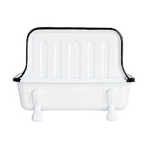 Enamel Metal Sink Soap Dish with Faucet - Black & White