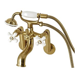 Kingston Brass KS229PXSB Kingston Tub Wall Mount Clawfoot Tub Faucet with Hand Shower, Brushed Brass