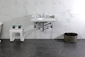 Kingston Brass LMS3030MA1 Pemberton 30" Carrara Marble Console Sink with Acrylic Legs, Marble White/Polished Chrome