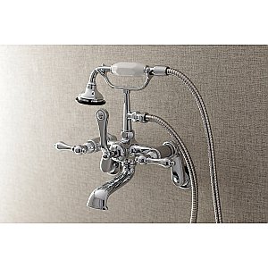 Kingston Brass AE52T1 Aqua Vintage 7-Inch Adjustable Wall Mount Tub Faucet with Hand Shower, Polished Chrome