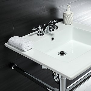 Kingston Brass KVPB25227W41 Dreyfuss 25" Console Sink with Stainless Steel Legs (4-Inch, 3 Hole), White/Polished Chrome
