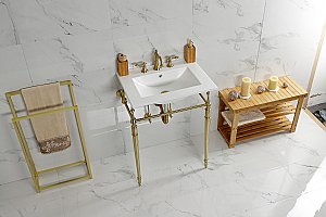 Fauceture KVPB24187W8BB Edwardian 24" Console Sink with Brass Legs (8-Inch, 3 Hole), White/Brushed Brass