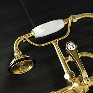 Kingston Brass AE557T7 Aqua Vintage 7-Inch Wall Mount Tub Faucet with Hand Shower, Brushed Brass