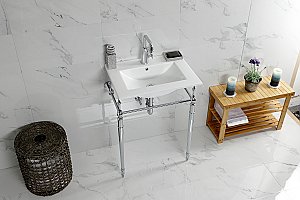 Fauceture KVPB24187W1CP Edwardian 24" Console Sink with Brass Legs (Single Hole), White/Polished Chrome