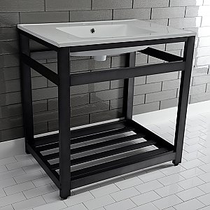 Kingston Brass VWP3122A0 Quadras 31-Inch Ceramic Console Sink (1-Hole), White/Matte Black
