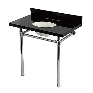Kingston Brass KVPK36228K381 Imperial 36" Black Granite Console Sink with Stainless Steel Legs (8-Inch - 3-Hole) - Black Granite/Polished Chrome