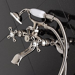Kingston Brass KS265PN Kingston Tub Wall Mount Clawfoot Tub Faucet with Hand Shower, Polished Nickel