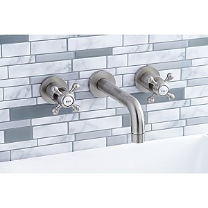 Kingston Brass KS8128BX Metropolitan 2-Handle 8 in. Wall Mount Bathroom Faucet, Brushed Nickel