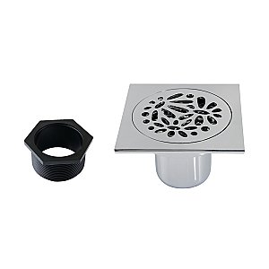 Kingston Brass BSF6360C Watercourse Floral 4" Square Grid Shower Drain, Polished Chrome