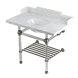 Kingston Brass LMS3630MAB8 Pemberton 36" Console Sink with Acrylic Legs (8-Inch, 3 Hole), Marble White/Brushed Nickel