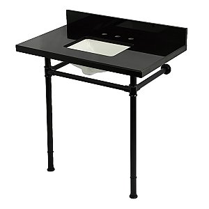 Kingston Brass KVPK36227K8SQ0 Imperial 36" Black Granite Console Sink with Stainless Steel Legs (8-Inch - 3-Hole) - Black Granite/Matte Black