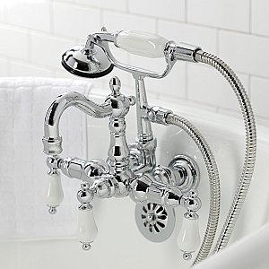 Kingston Brass CA1012T1 Heritage 3-3/8" Tub Wall Mount Clawfoot Tub Faucet with Hand Shower, Polished Chrome