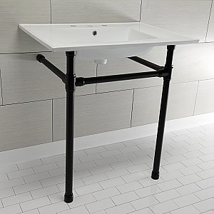 Kingston Brass KVPB31227W80 Dreyfuss 31" Console Sink with Stainless Steel Legs (8-Inch, 3 Hole), White/Matte Black