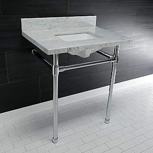 Kingston Brass KVPB30M8SQ1ST Dreyfuss 30" x 22" Carrara Marble Vanity Top with Stainless Steel Legs, Marble White/Polished Chrome