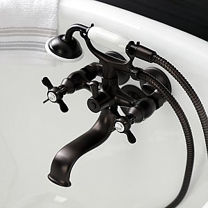 Kingston Brass KS245ORB Essex Wall Mount Clawfoot Tub Faucet with Hand Shower, Oil Rubbed Bronze