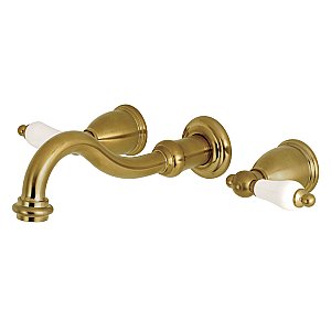 Kingston Brass KS3127PL Vintage 2-Handle Wall Mount Bathroom Faucet, Brushed Brass