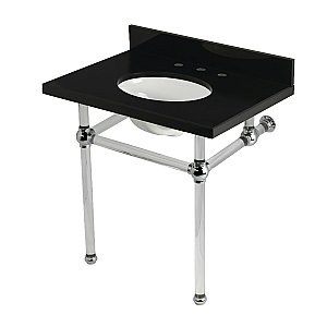 Kingston Brass KVPK3030KA1 Templeton 30" Black Granite Console Sink with Acrylic Legs (8-Inch - 3-Hole) - Black Granite/Polished Chrome