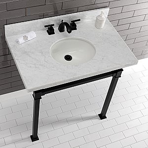 Kingston Brass KVPB36MOQ0 Monarch 36-Inch Carrara Marble Console Sink, Marble White/Matte Black