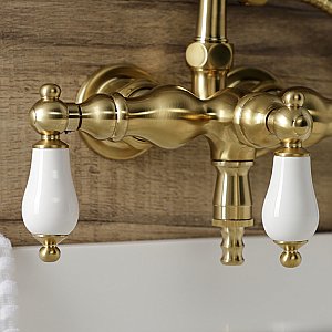 Aqua Vintage AE23T7 Vintage 3-3/8 Inch Wall Mount Tub Faucet with Hand Shower, Brushed Brass