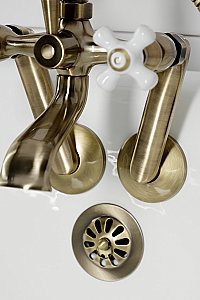 Kingston Brass KS269PXAB Kingston Tub Wall Mount Clawfoot Tub Faucet with Hand Shower, Antique Brass
