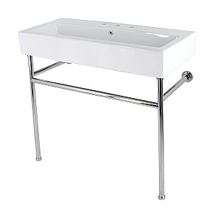 Fauceture VPB3917W1ST New Haven 39" Porcelain Console Sink with Stainless Steel Legs (8" Centers), White/Polished Chrome