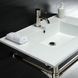 Kingston Brass KVPB3122716 Dreyfuss 31" Console Sink with Stainless Steel Legs (Single Faucet Hole), White/Polished Nickel