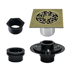 Kingston Brass BSFK4272AB Watercourse 4" Square Brass Shower Drain, Antique Brass