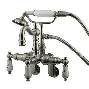Kingston Brass CC1303T8 Vintage Adjustable Center Wall Mount Tub Faucet with Hand Shower, Brushed Nickel
